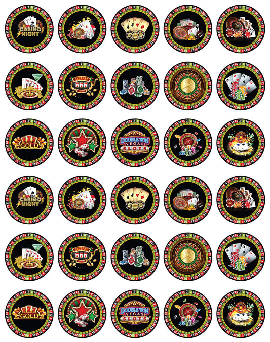 30x Wafer Paper Casino Edible Cupcake Topper