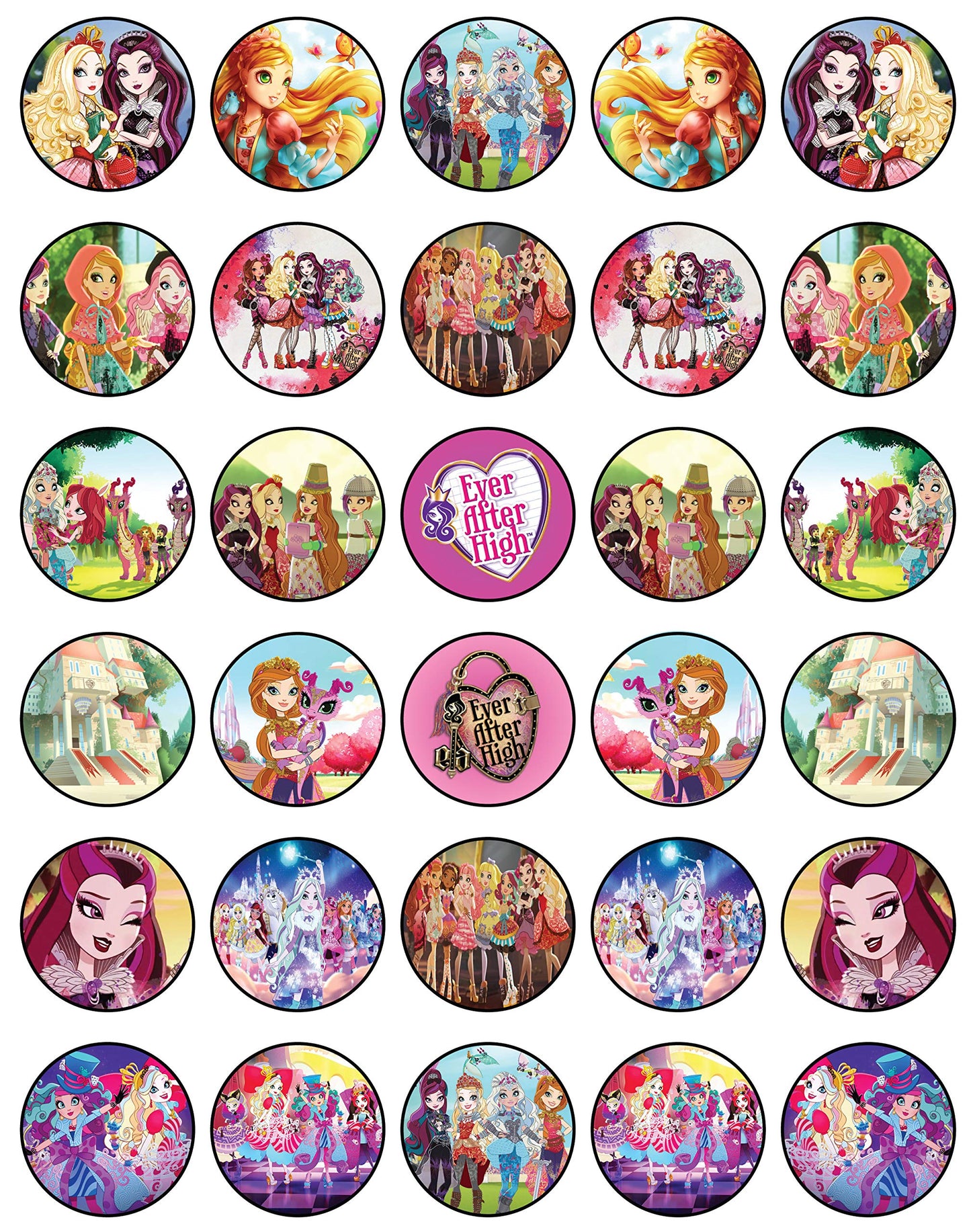 30x Wafer Paper Ever after High Edible Cupcake Topper