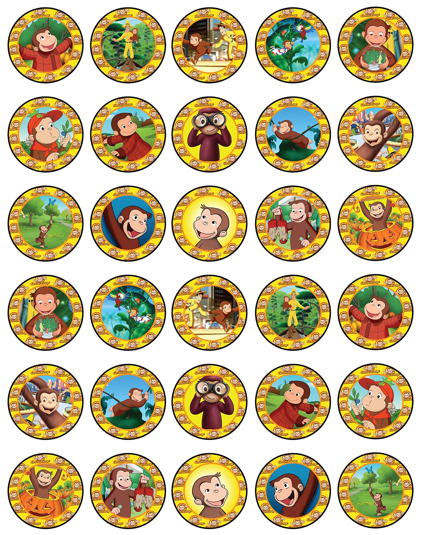 30x Wafer Paper Curious george Edible Cupcake Topper