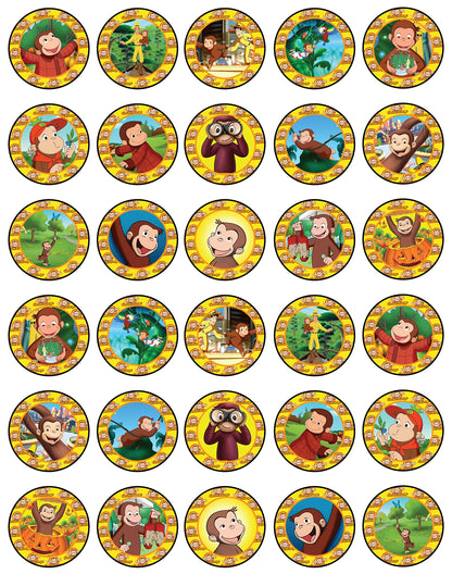 30x Wafer Paper Curious george Edible Cupcake Topper